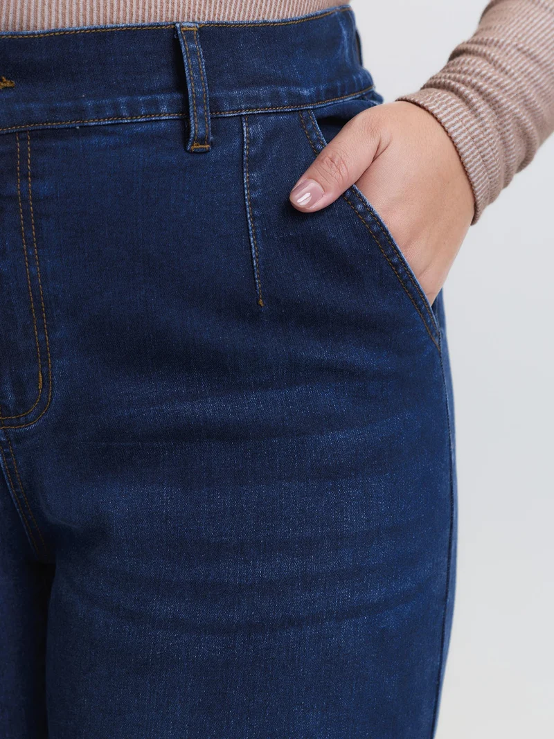 Mid-Rise Elastic Waistband Wide-Leg Jeans