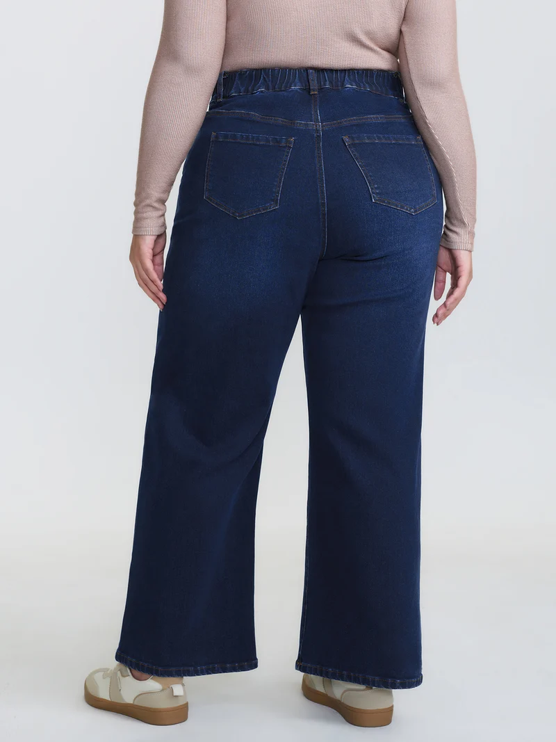 Mid-Rise Elastic Waistband Wide-Leg Jeans