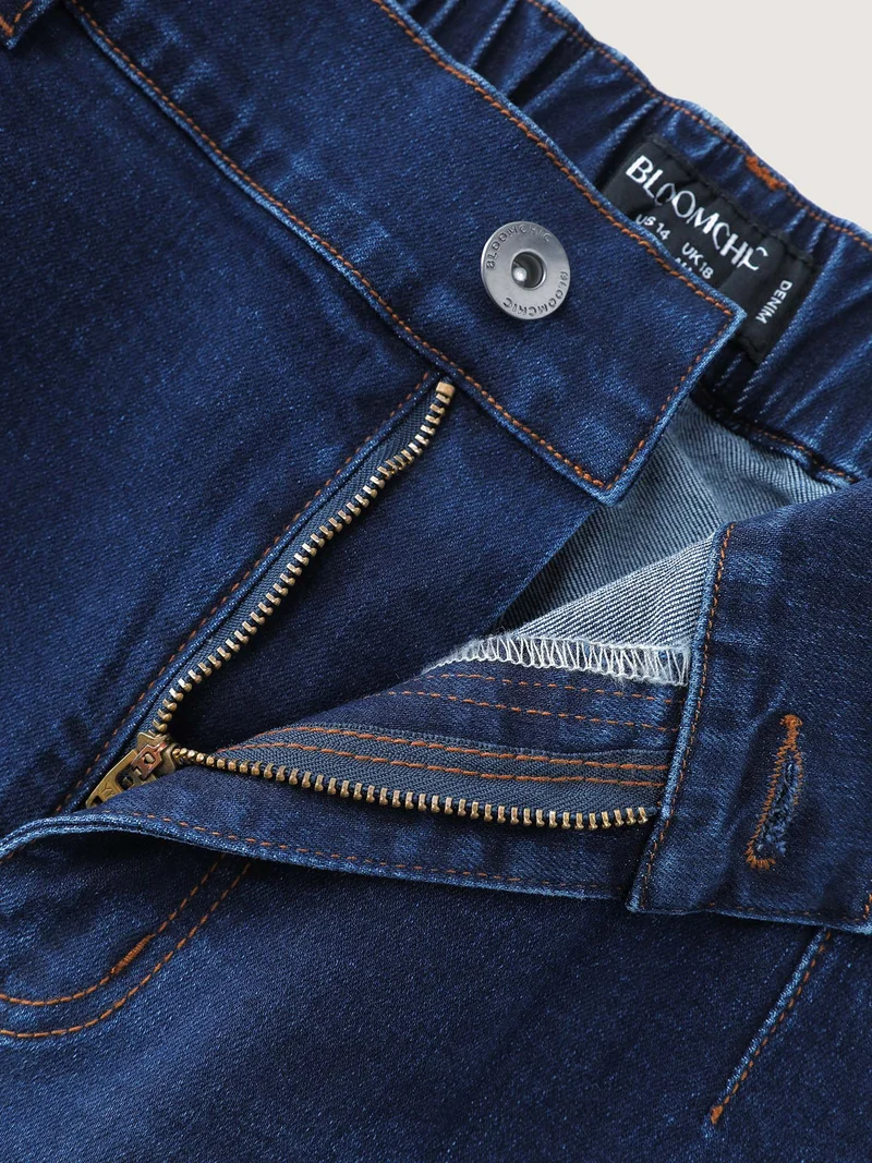 Mid-Rise Elastic Waistband Wide-Leg Jeans