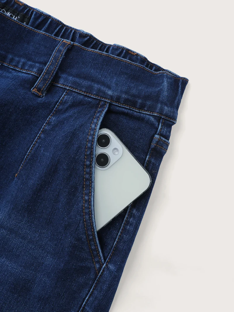 Mid-Rise Elastic Waistband Wide-Leg Jeans