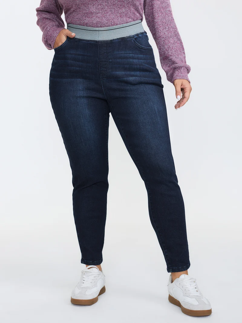 Supersoft Rubber Wide Waist Skinny-Fit Jeans
