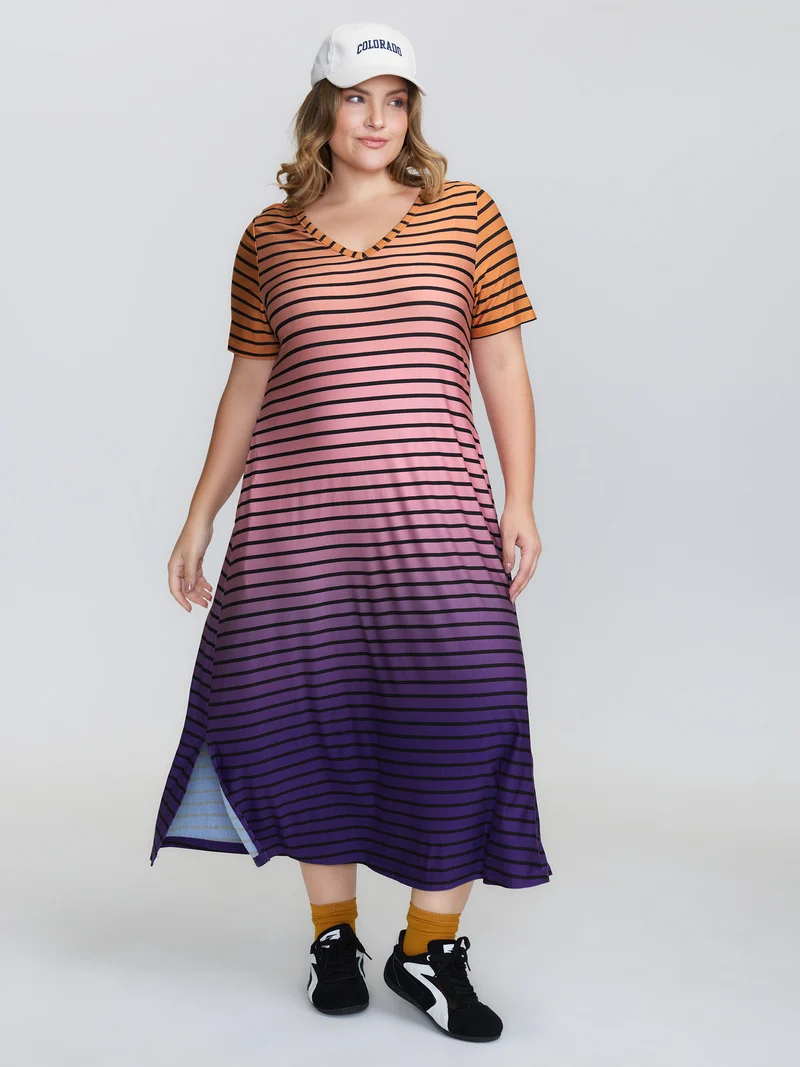 Color Gradient Stripe V-Neck Sleep Dress