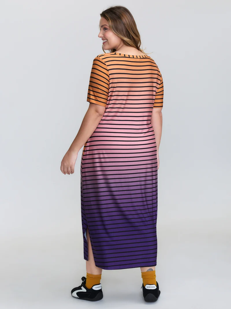 Color Gradient Stripe V-Neck Sleep Dress