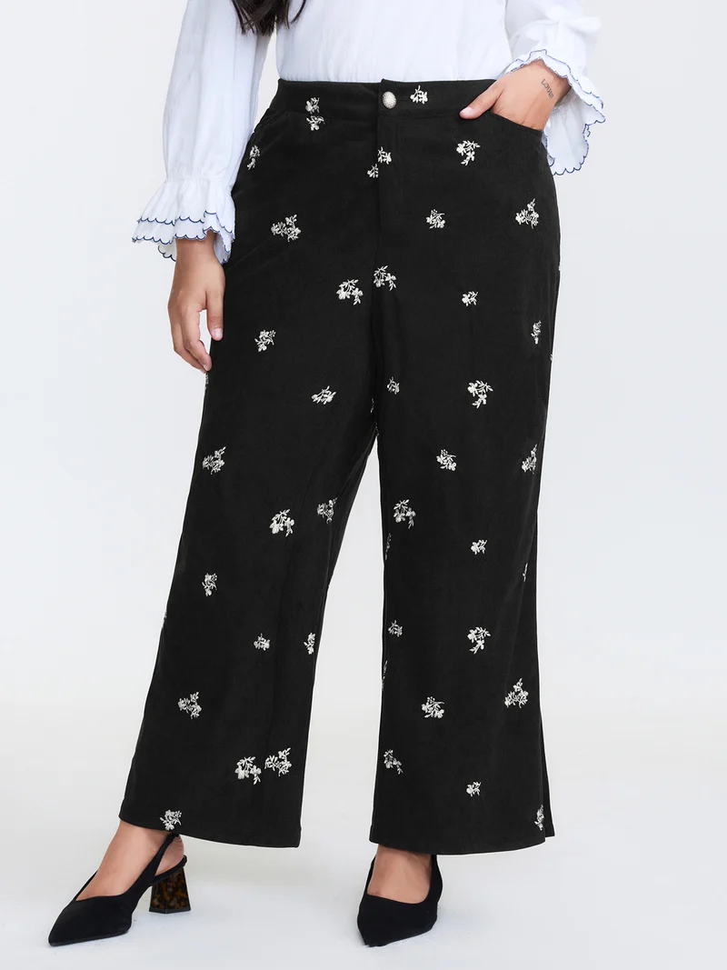 Floral Print Slit Hem Flared Pants