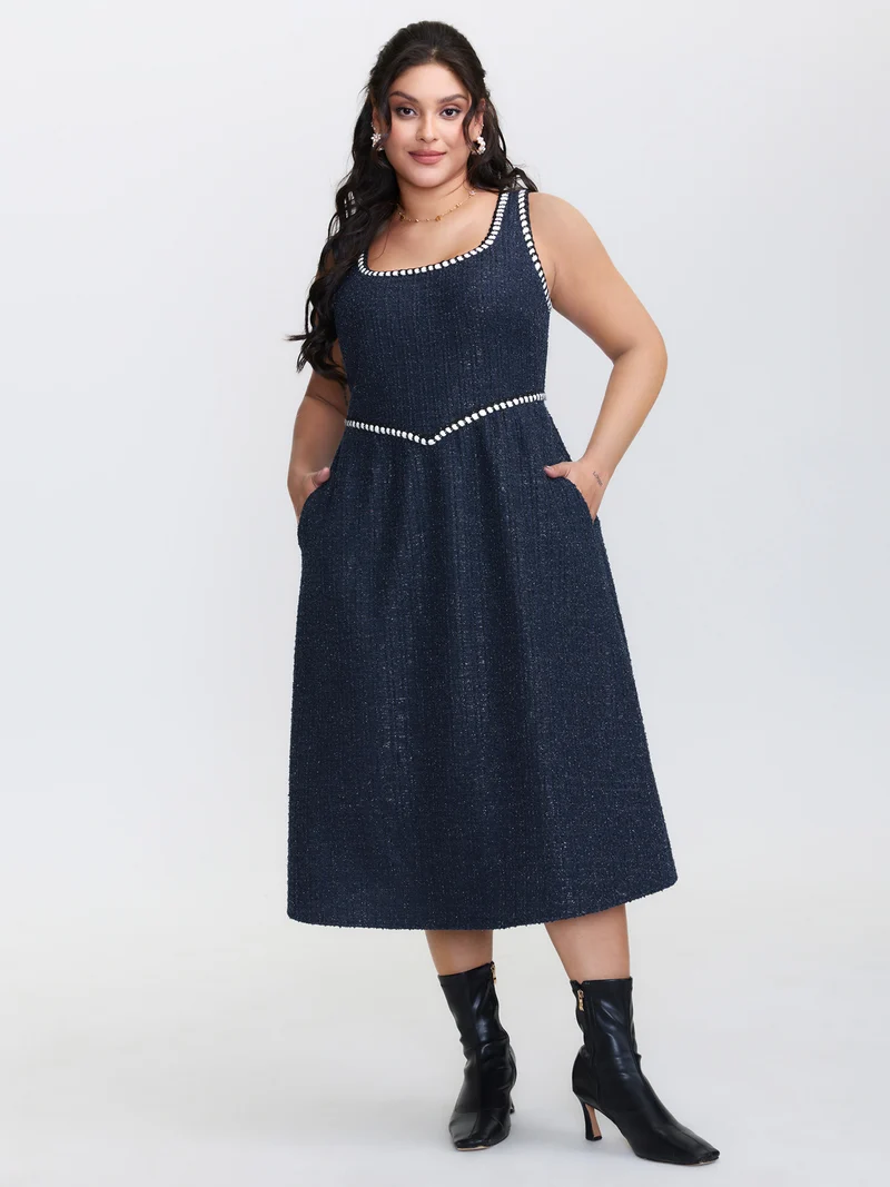 Tweed Pinafore Stretchy Midi Dress