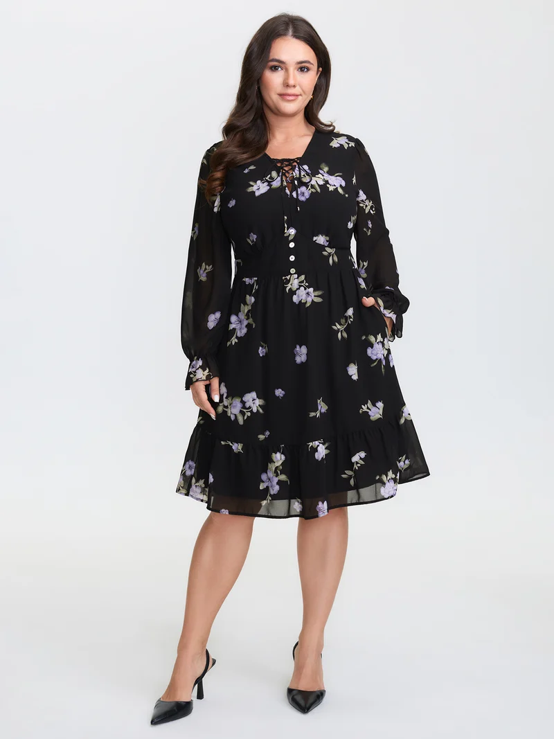 Chiffon Adjustable Bust Sheer Midi Dress