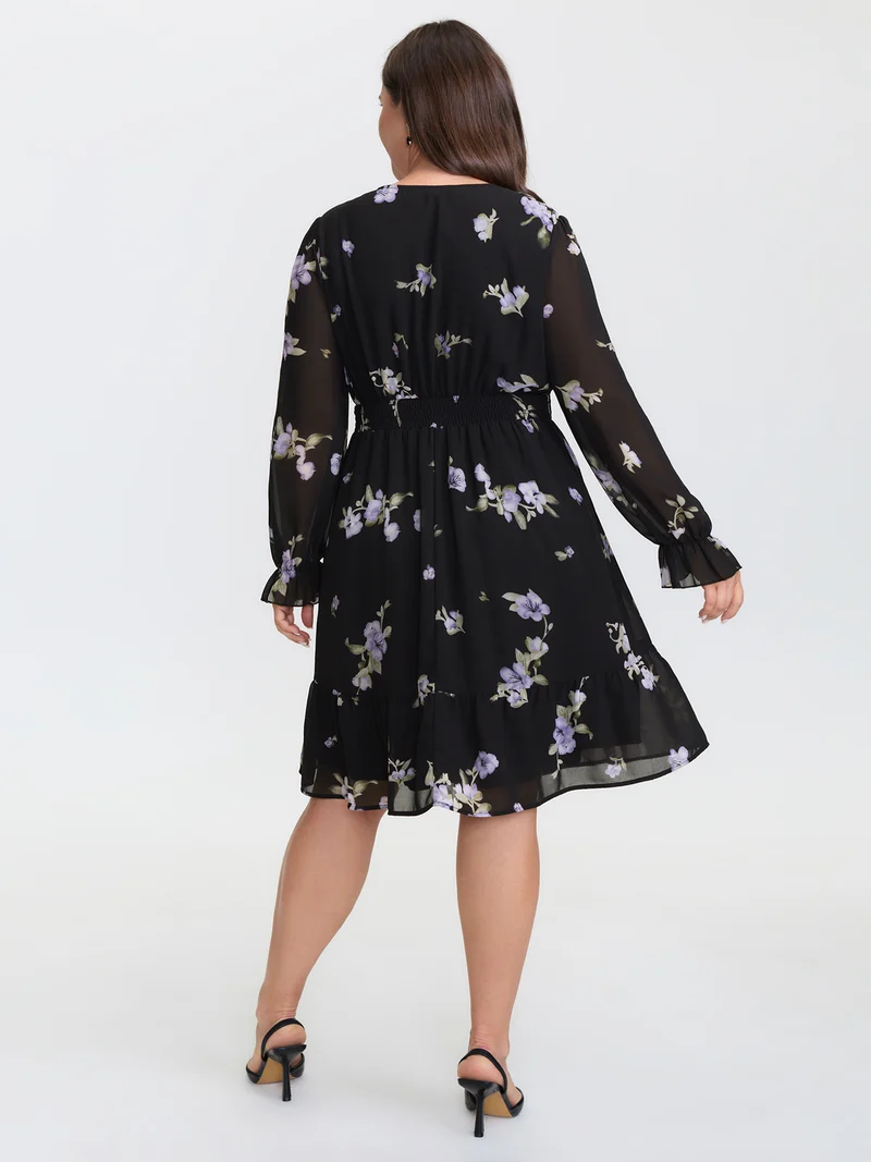 Chiffon Adjustable Bust Sheer Midi Dress