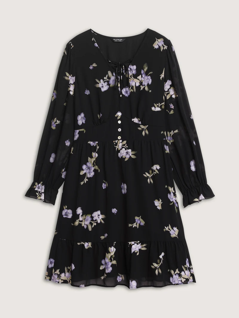 Chiffon Adjustable Bust Sheer Midi Dress