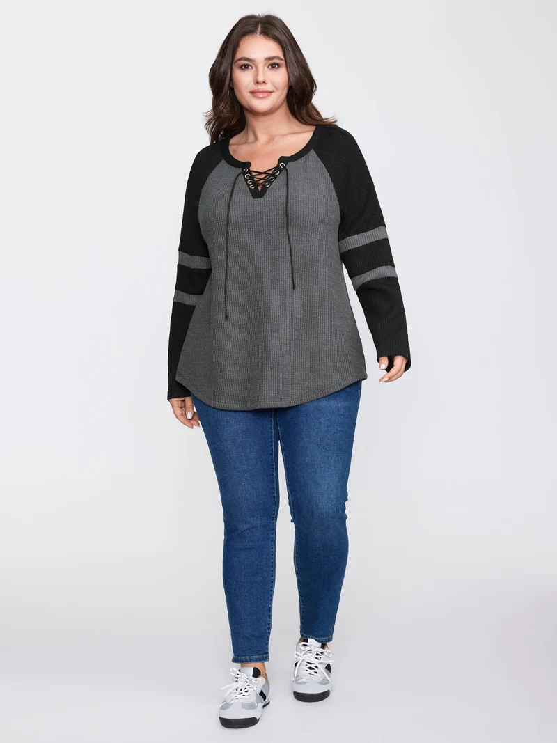 Color Contrast Stripe Textured Cross-Tie T-Shirt