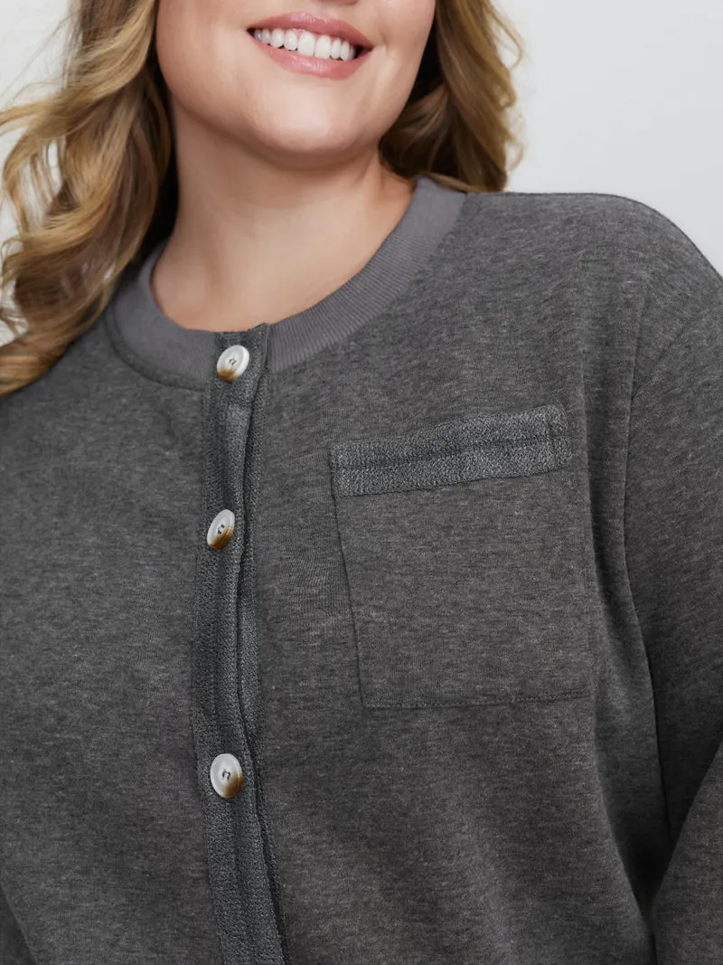 Round Neck Ribbed Hem Button Coat