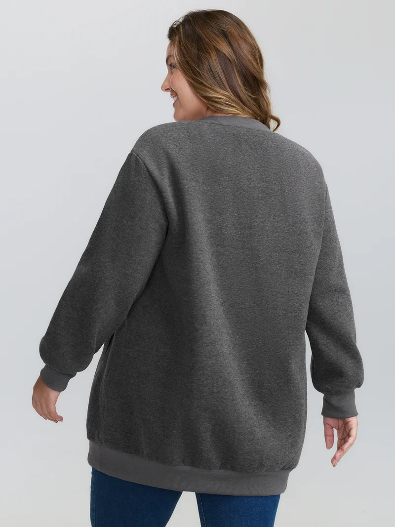 Round Neck Ribbed Hem Button Coat