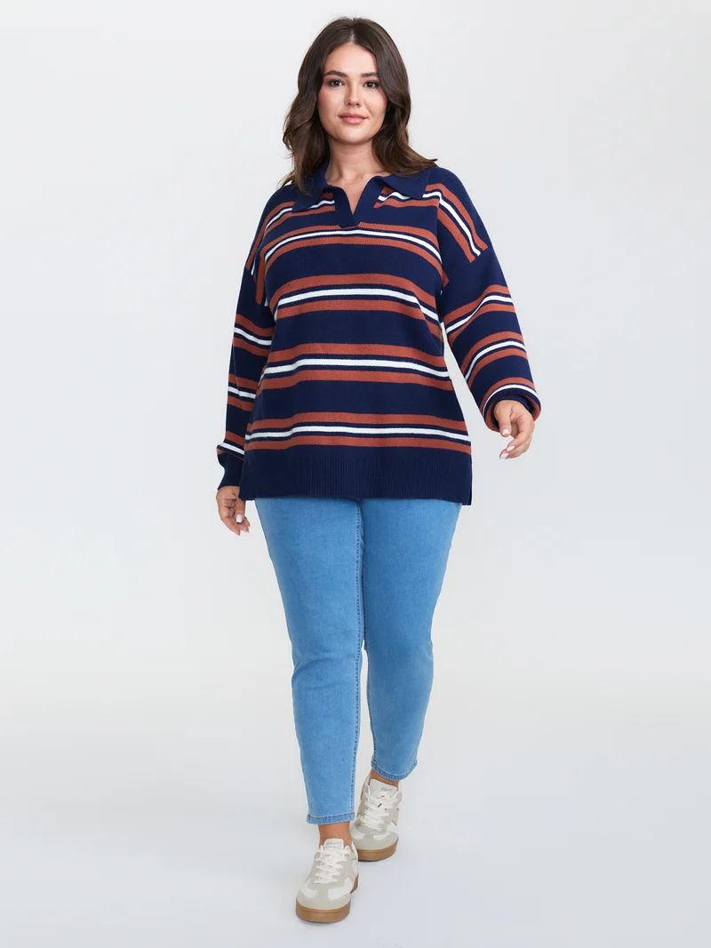 Supersoft Stripes Polo Collar Pullover