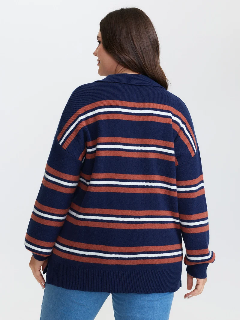 Supersoft Stripes Polo Collar Pullover