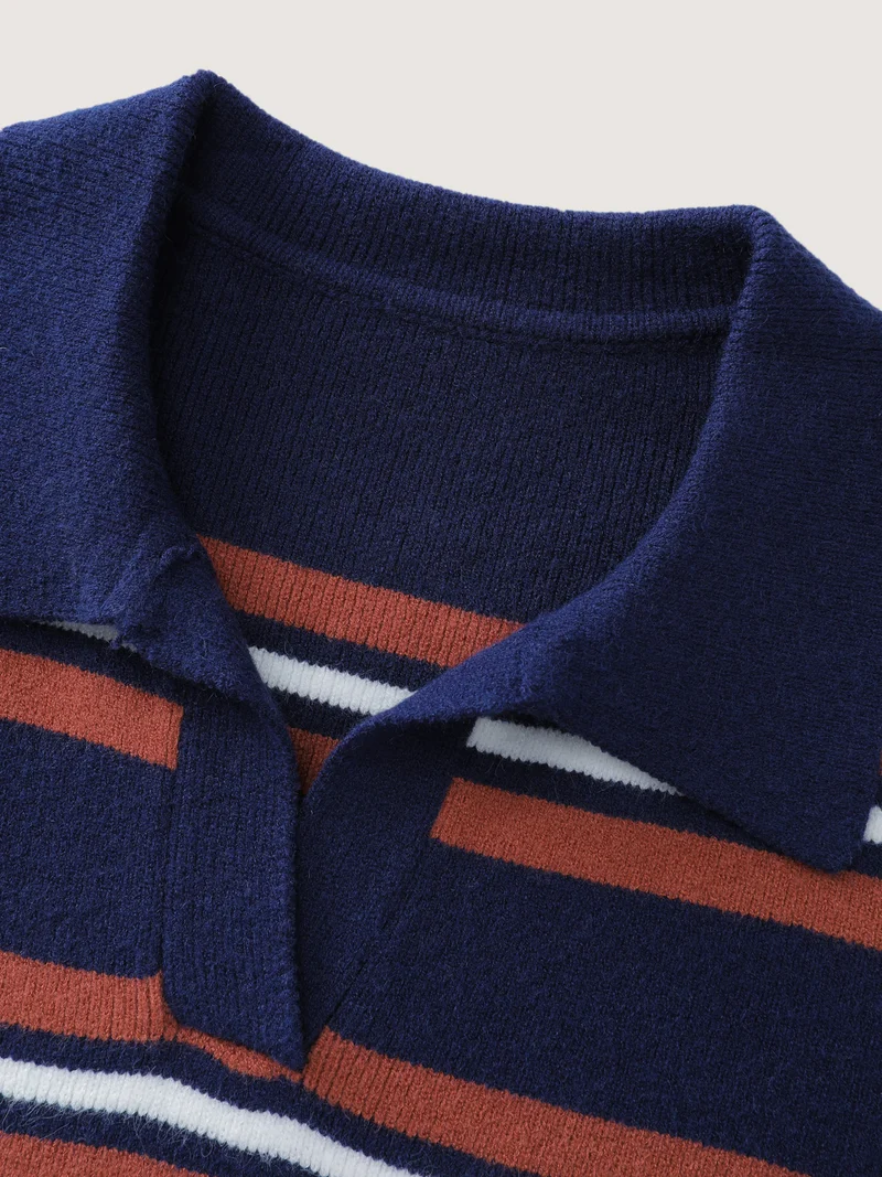 Supersoft Stripes Polo Collar Pullover