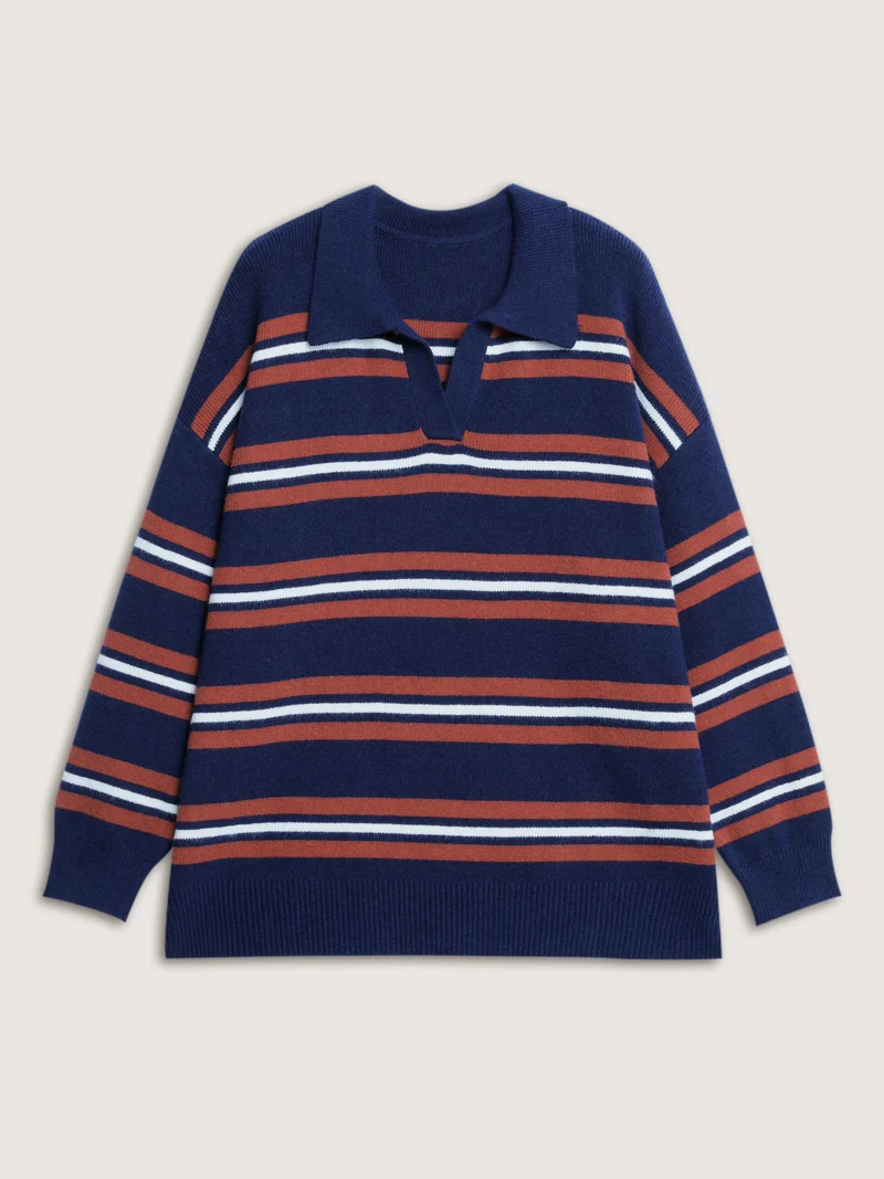 Supersoft Stripes Polo Collar Pullover