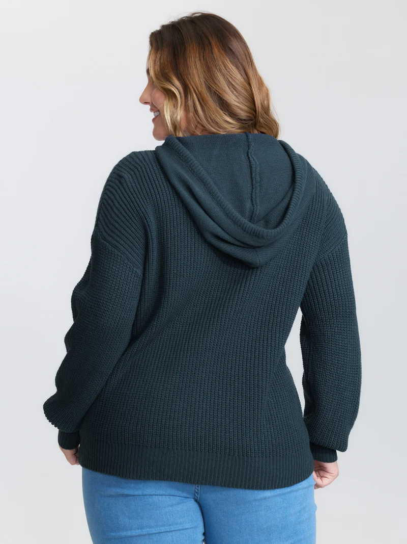 Floral Embroidery Hooded Textured Pullover
