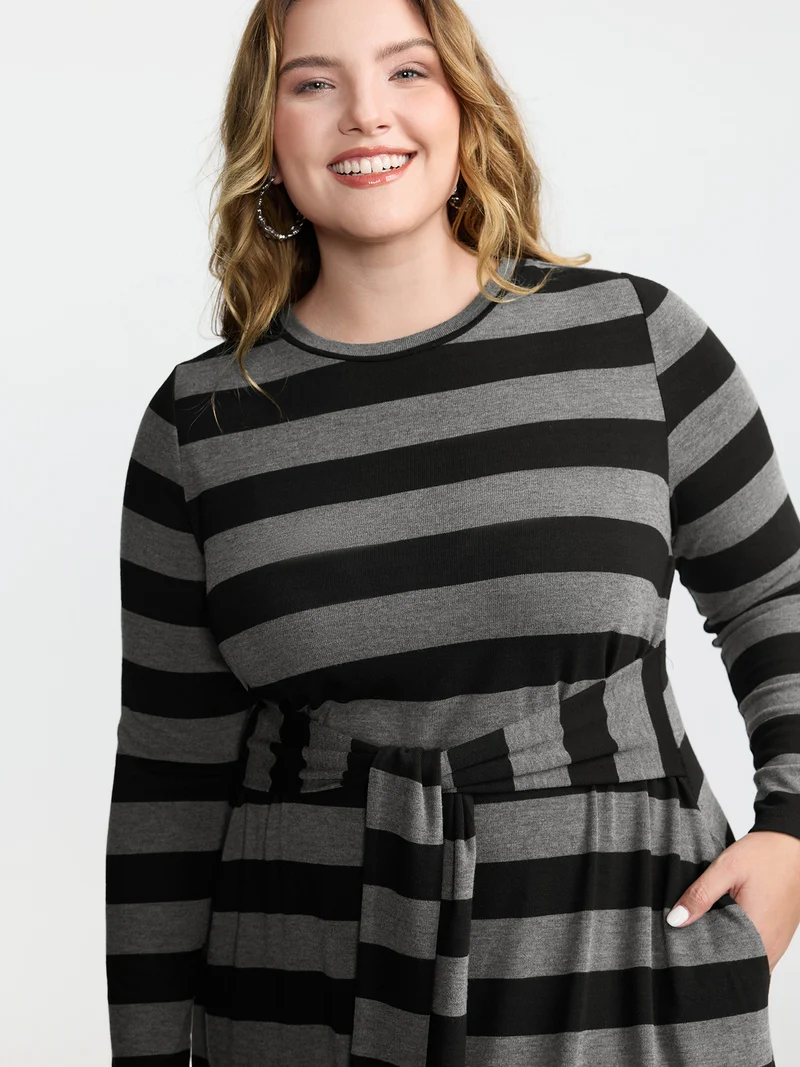 Stripe Waist-Tie Knotted Midi Dress