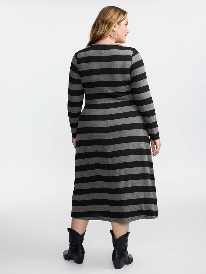 Stripe Waist-Tie Knotted Midi Dress
