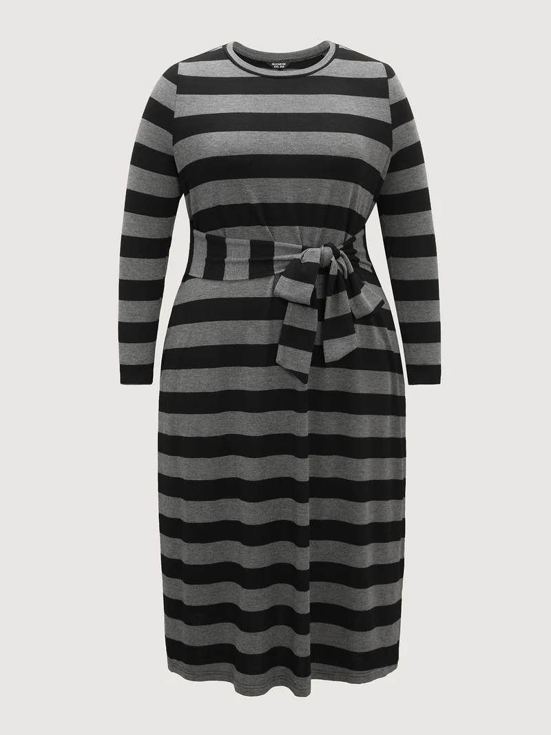 Stripe Waist-Tie Knotted Midi Dress