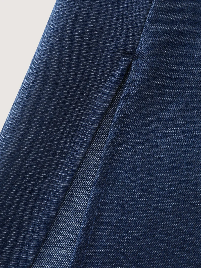 Stretchy Waist Slit Denim-Like Midi Dress