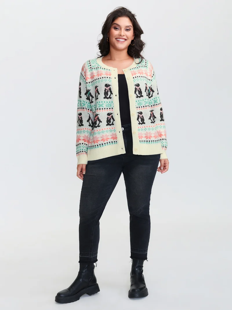 Supersoft Festive Penguin Pattern Jacquard Knit Cardigan