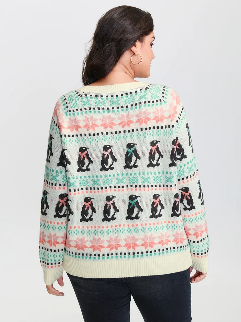 Supersoft Festive Penguin Pattern Jacquard Knit Cardigan