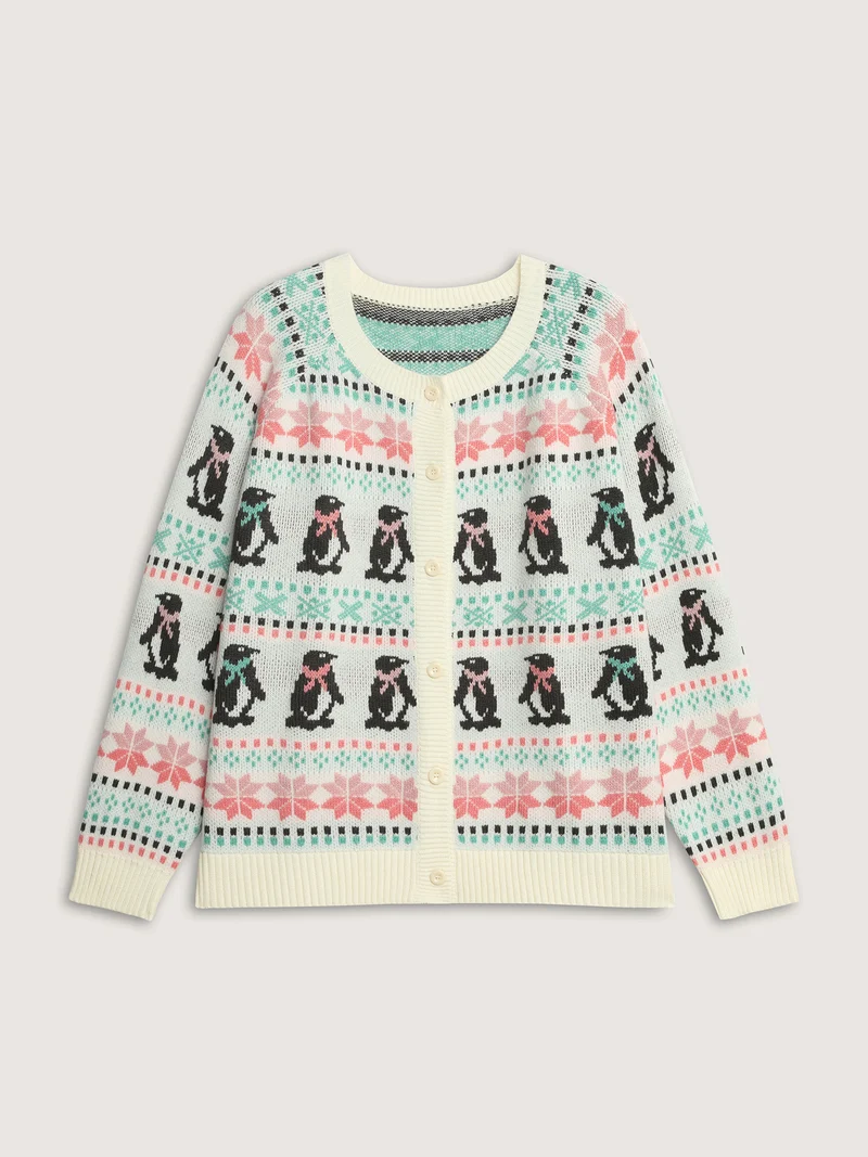 Supersoft Festive Penguin Pattern Jacquard Knit Cardigan