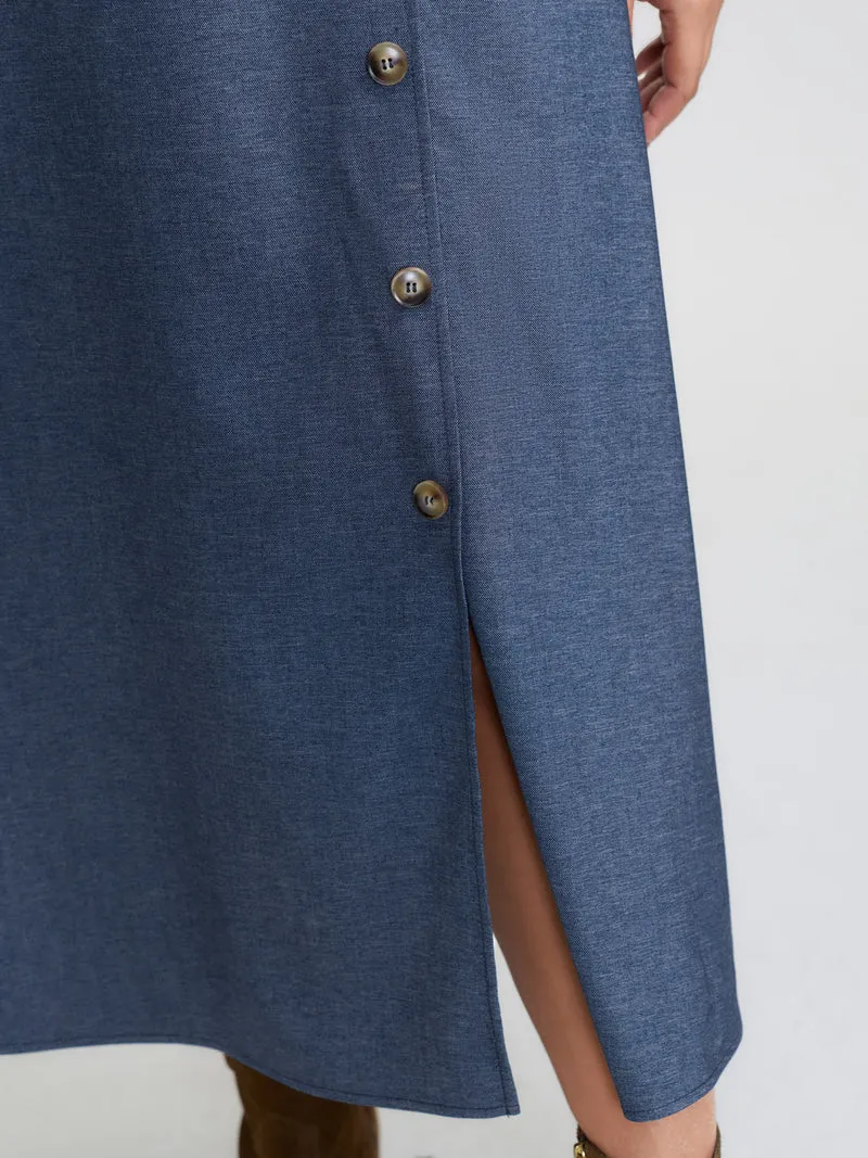 Waist Defining Buttons Pockets Maxi Denim Dress
