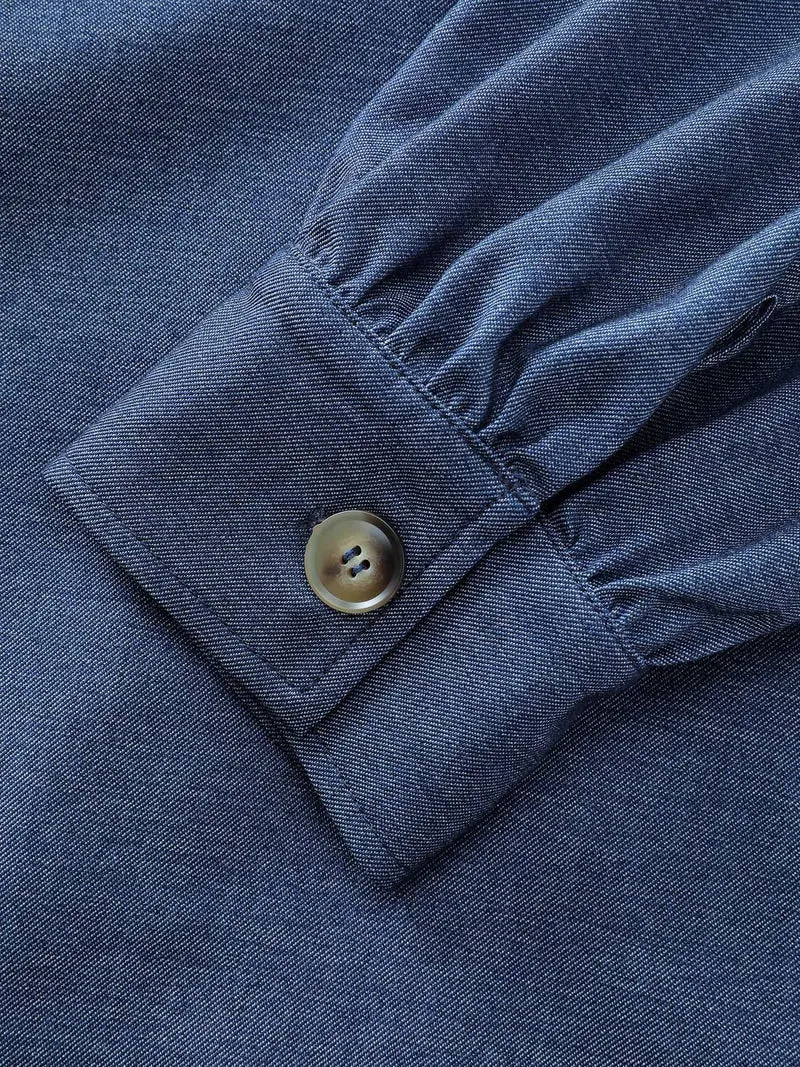 Waist Defining Buttons Pockets Maxi Denim Dress