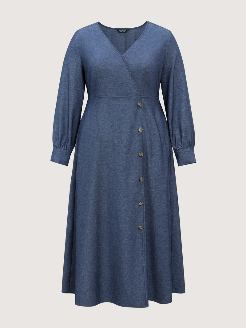 Waist Defining Buttons Pockets Maxi Denim Dress