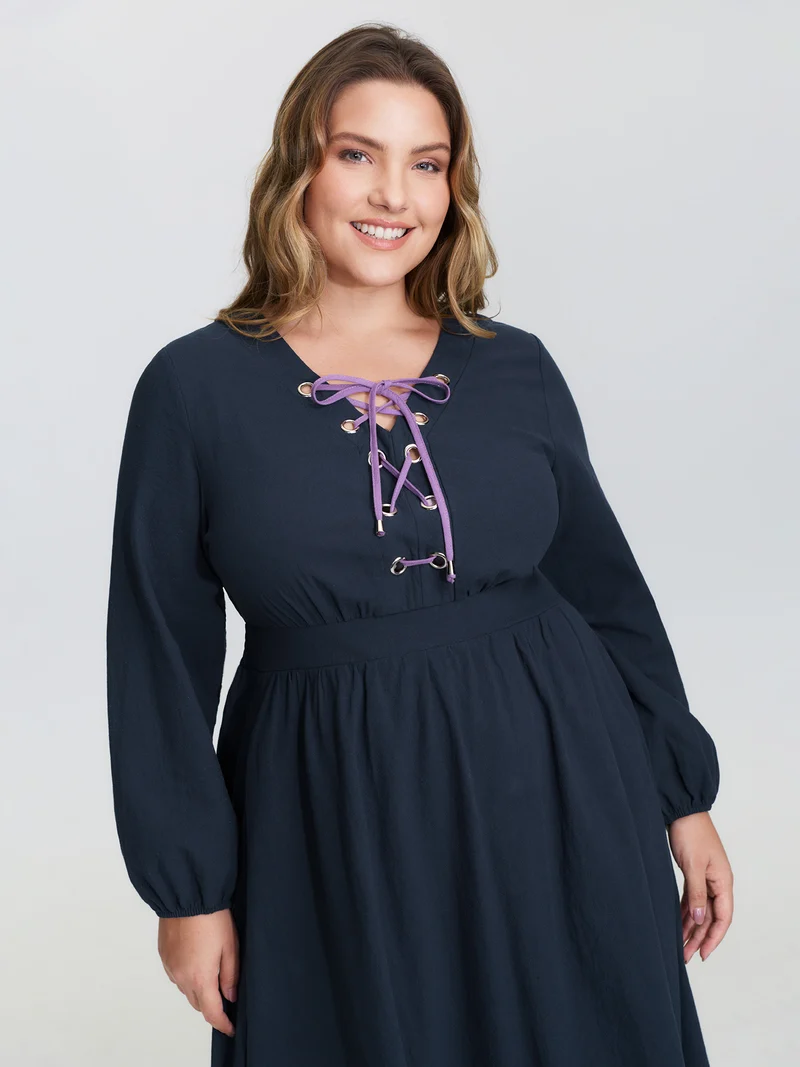 Pure Cotton Cross-Tie Neckline Midi Dress