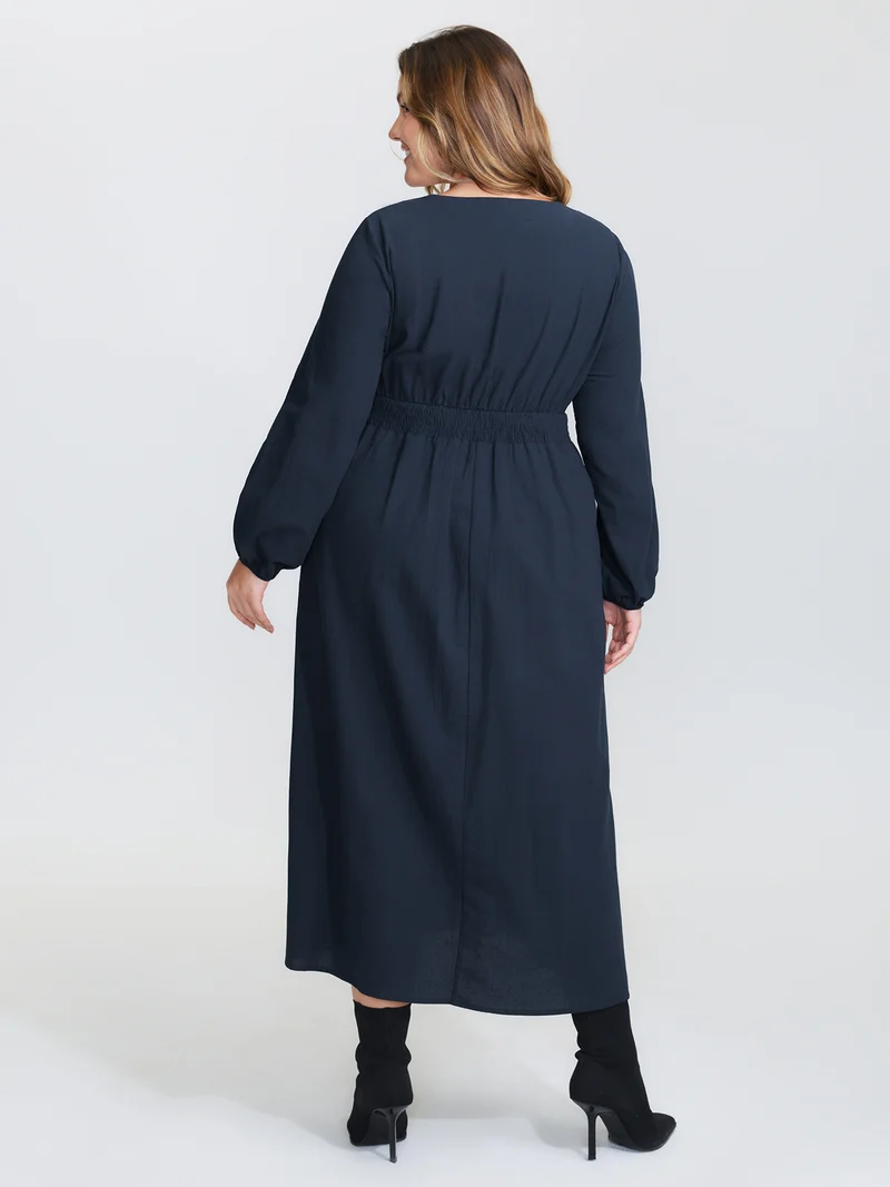 Pure Cotton Cross-Tie Neckline Midi Dress