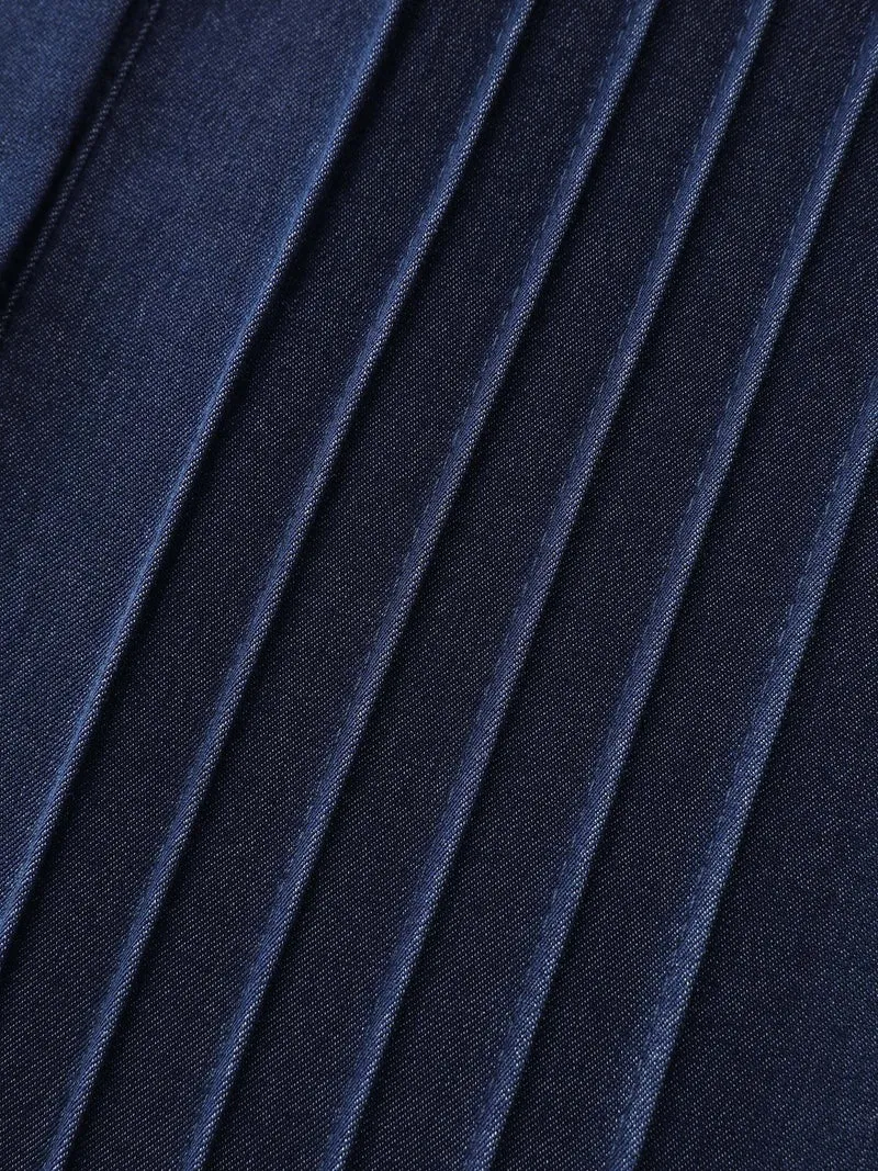 Buttons Pleated Denim Blouse