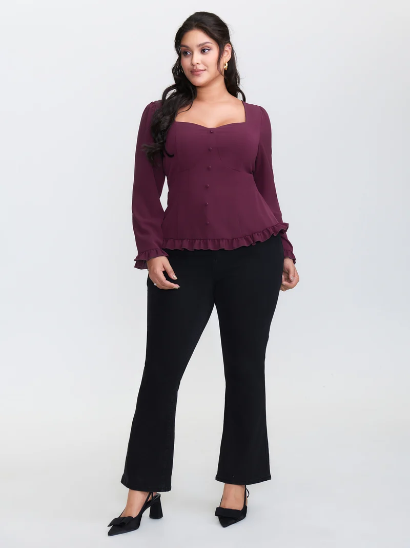 Back-Tie Sweetheart Neckline Ruffled Blouse