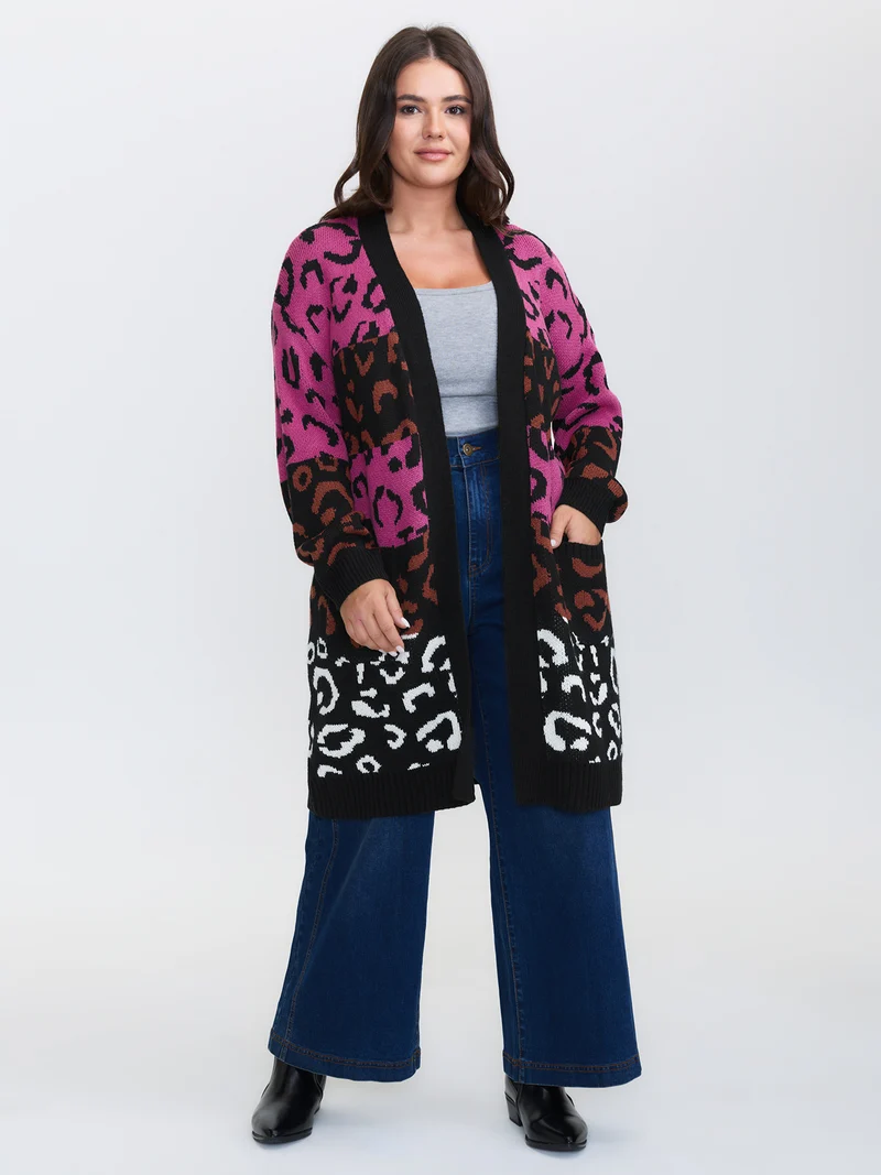 Sweet Leopard Print Jacquard Knit Cardigan