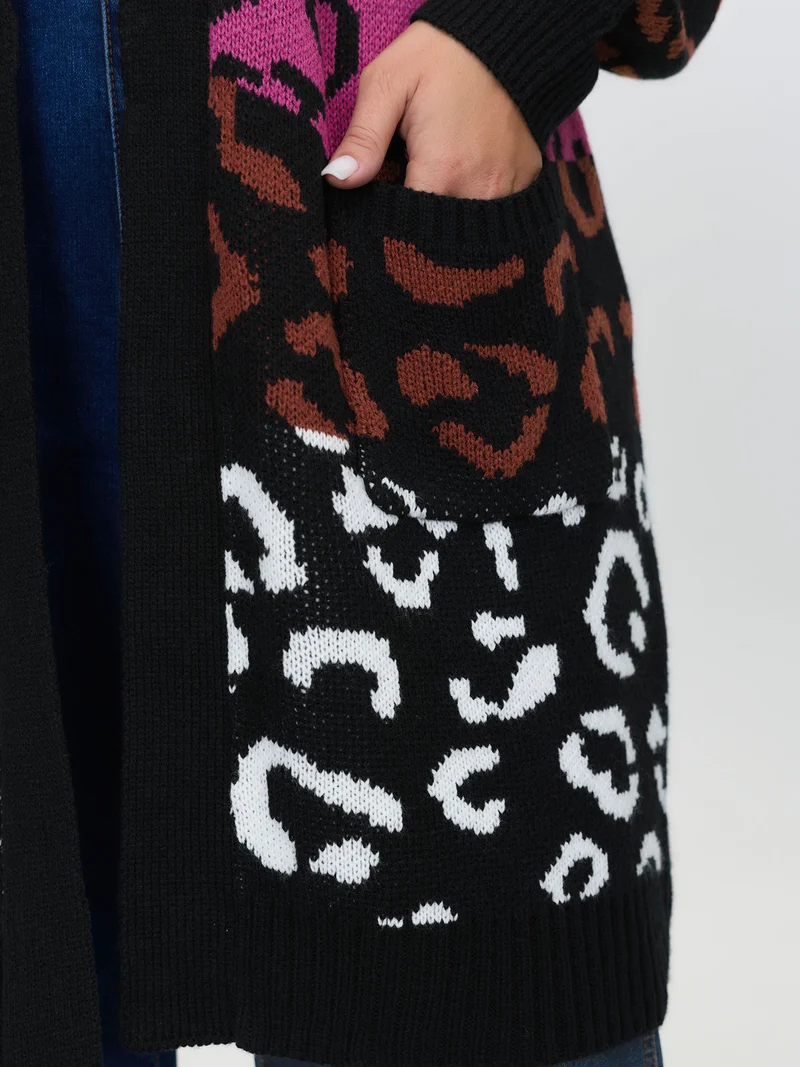 Sweet Leopard Print Jacquard Knit Cardigan