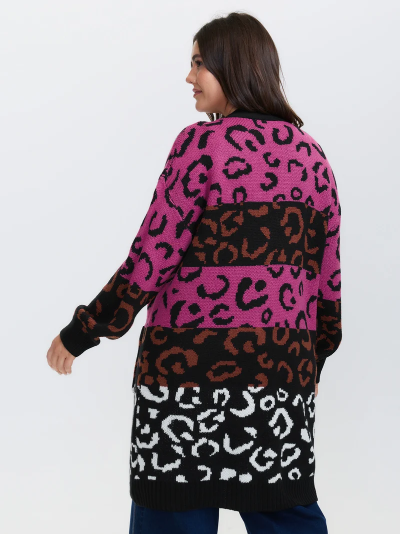 Sweet Leopard Print Jacquard Knit Cardigan