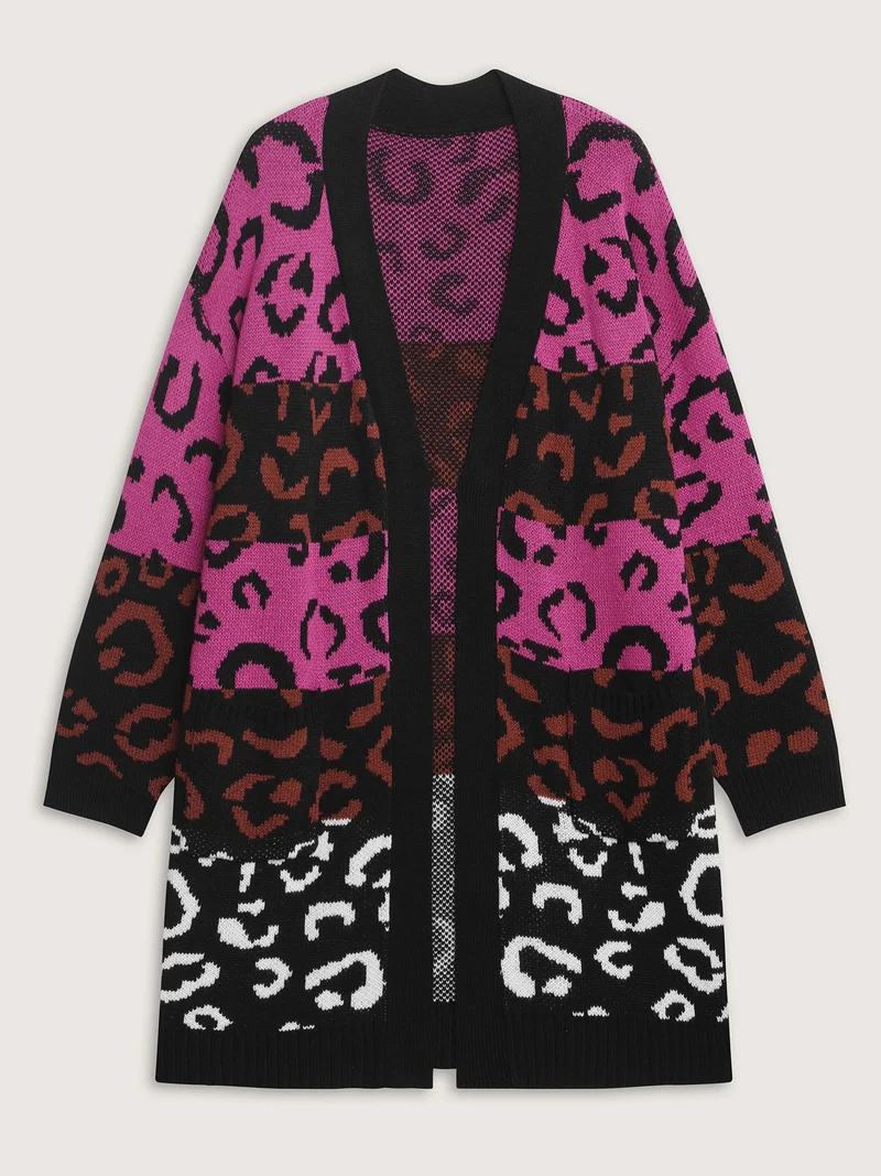 Sweet Leopard Print Jacquard Knit Cardigan