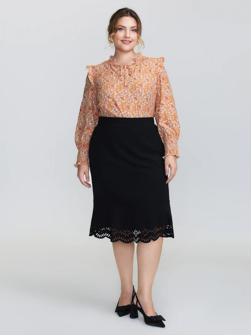 Chiffon Floral Print Ruffled Shoulder Blouse