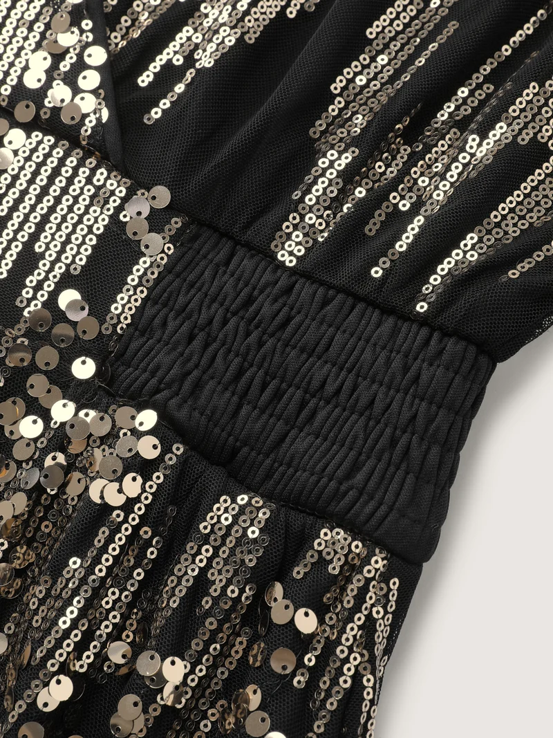 Sparkly Sequins Wrap Neck Midi Dress