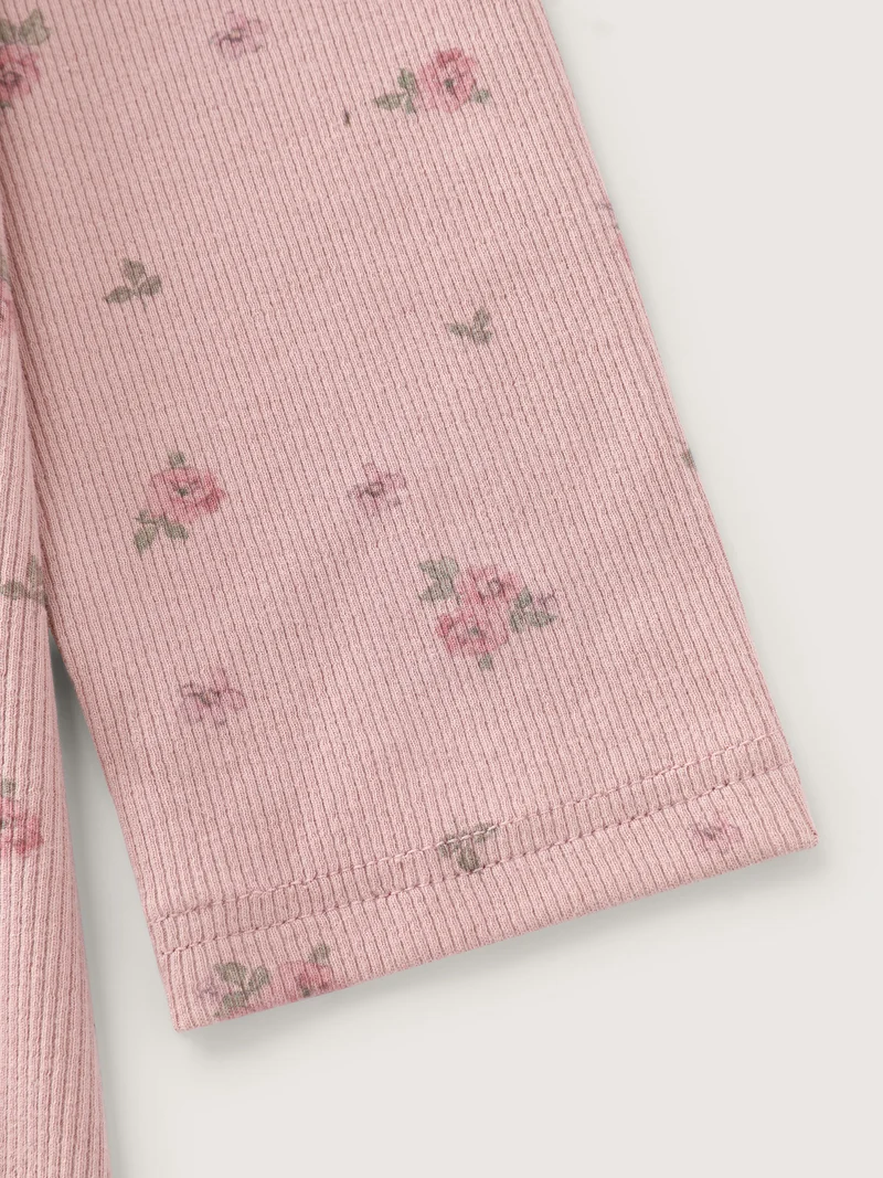 Floral Print Ribbed Button Lounge Top