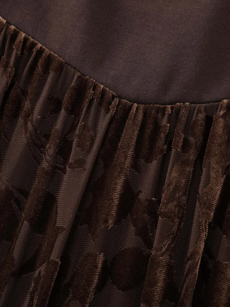 Velvety Feel Spliced Round Neck Midi Dress