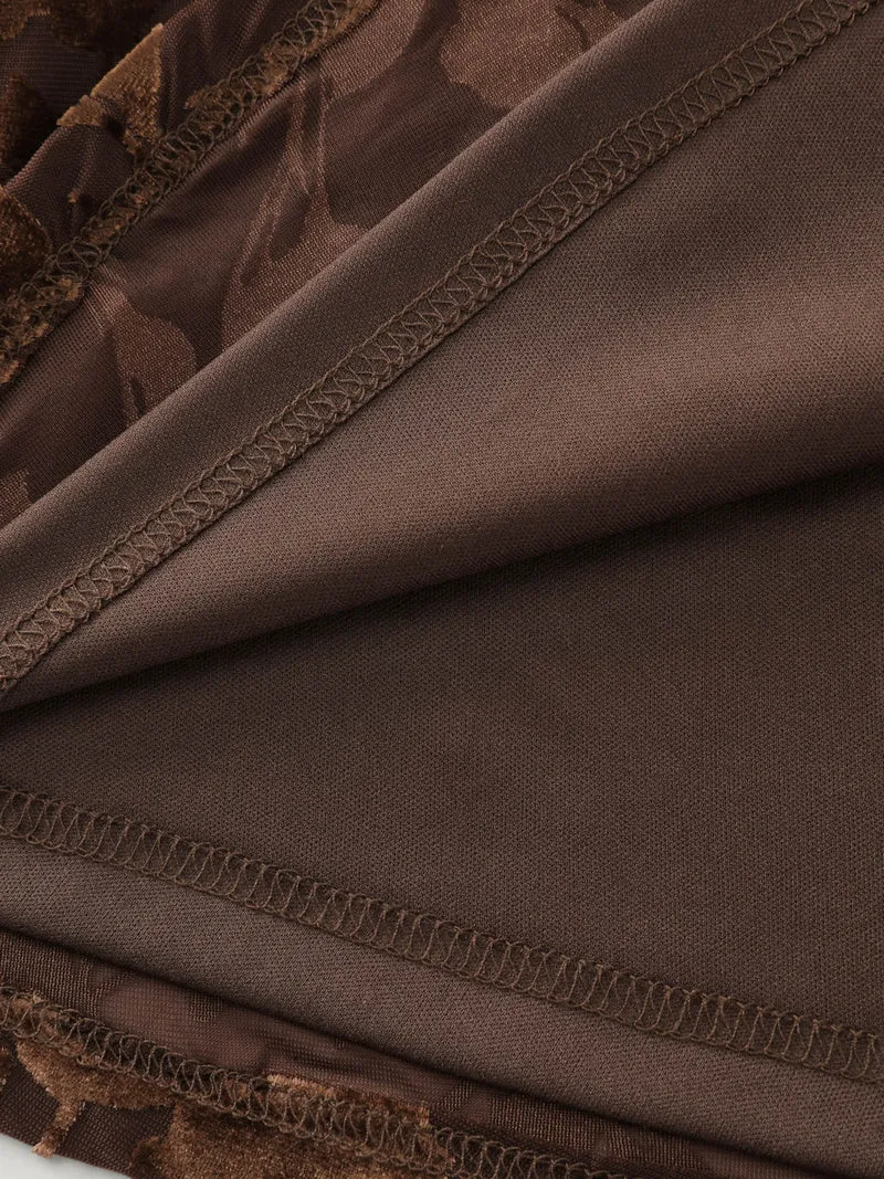 Velvety Feel Spliced Round Neck Midi Dress