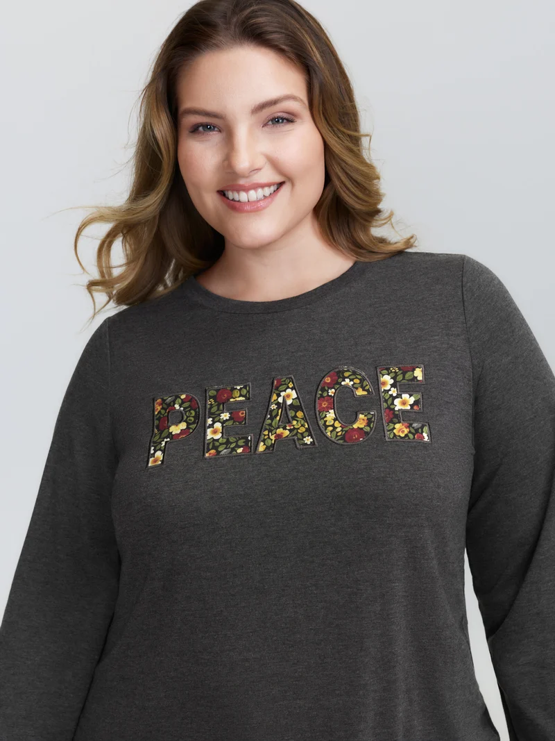 Floral Applique Embroidery Stretchy T-Shirt