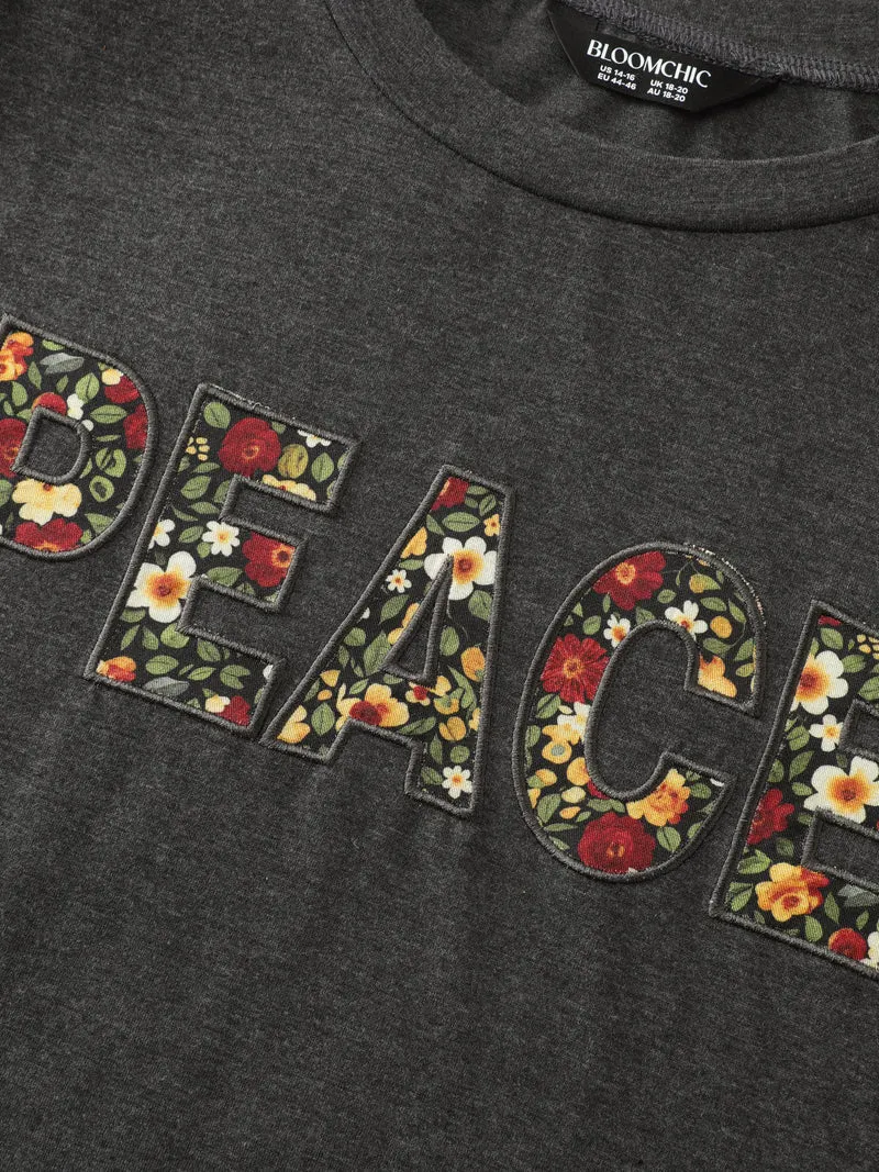 Floral Applique Embroidery Stretchy T-Shirt