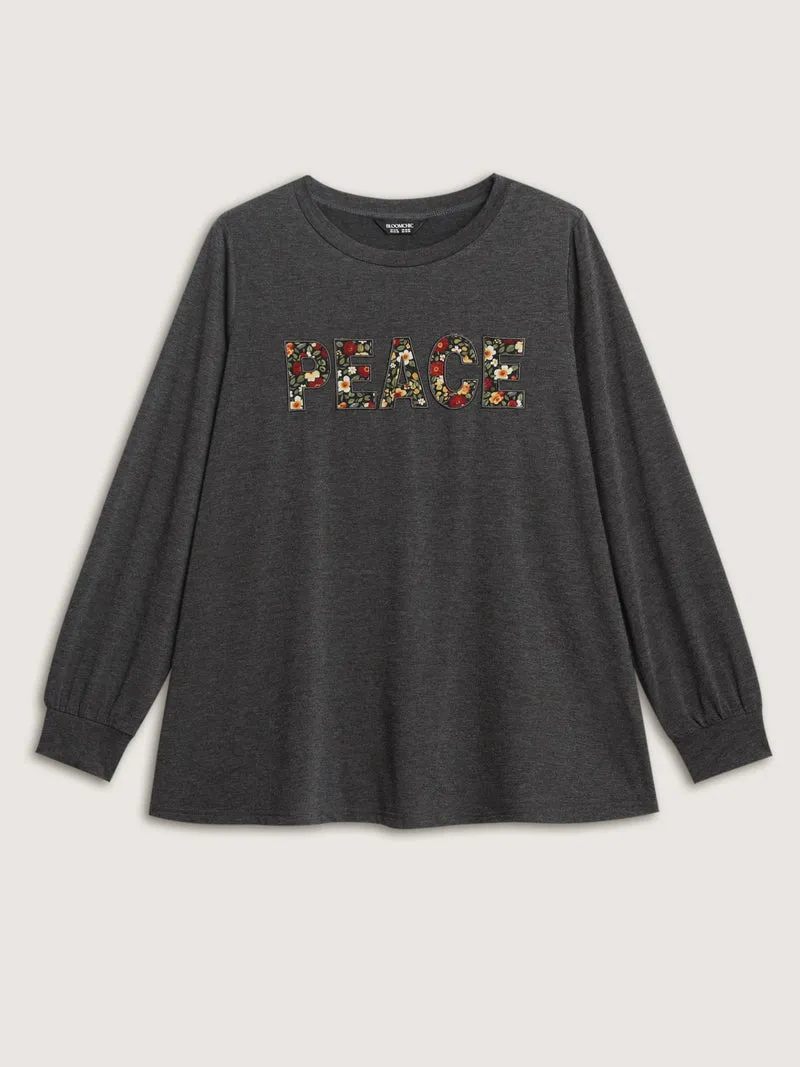 Floral Applique Embroidery Stretchy T-Shirt