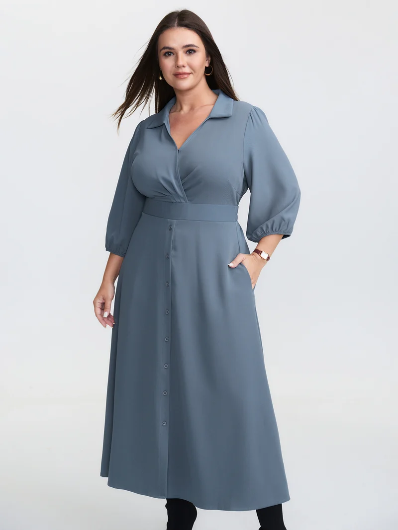 Knotted Front Placket Shirt Dress