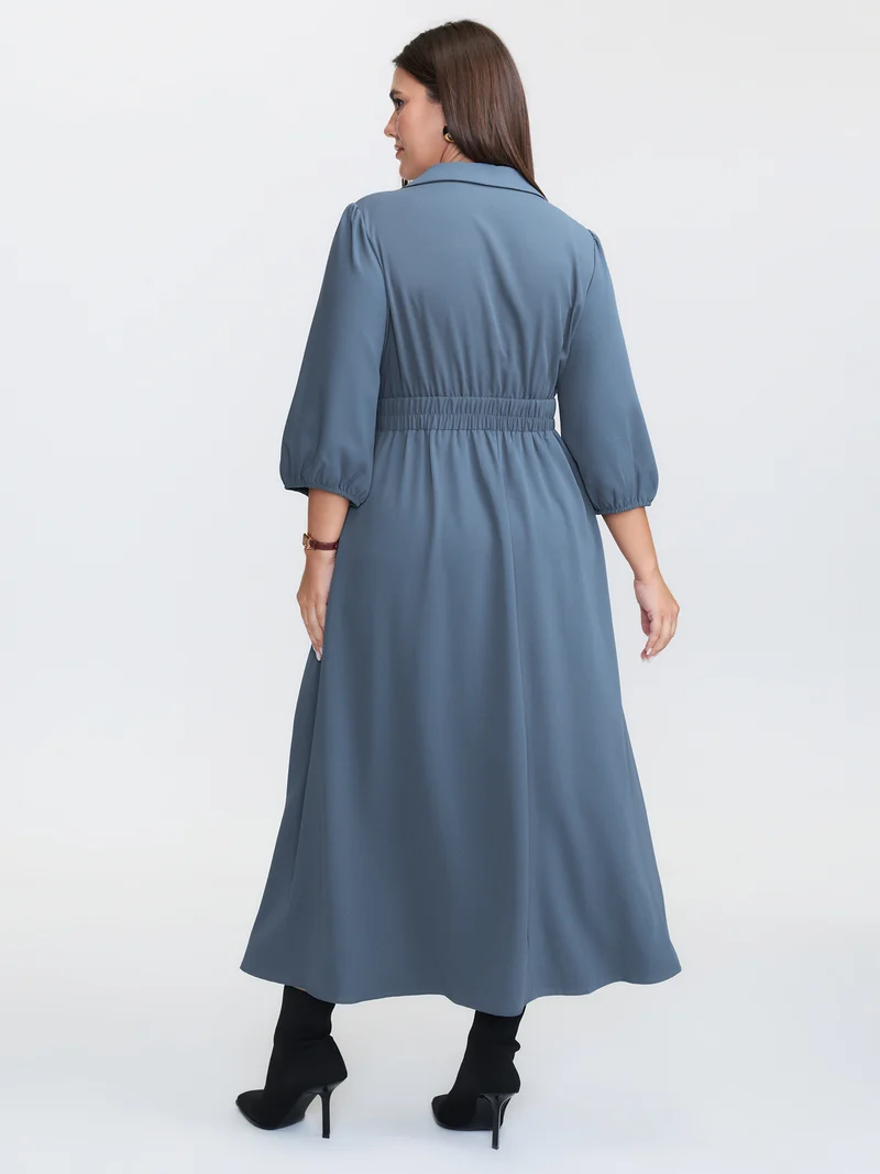 Knotted Front Placket Shirt Dress