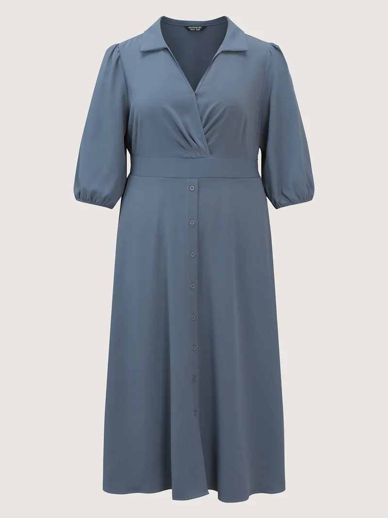 Knotted Front Placket Shirt Dress