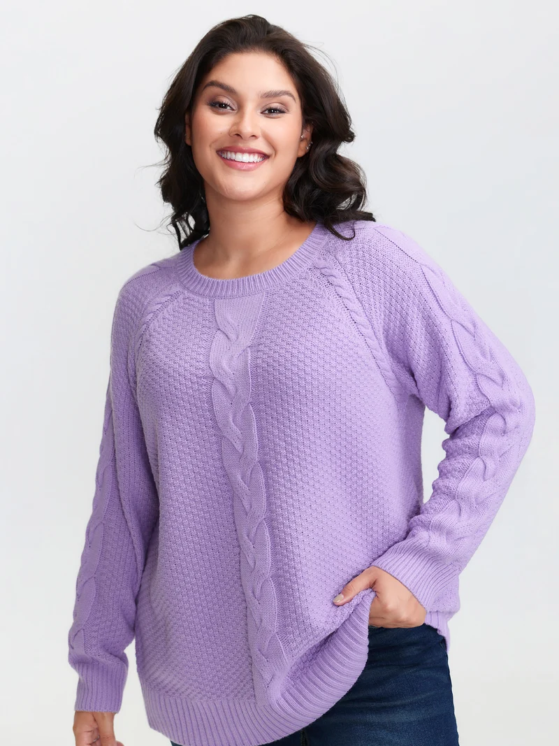Cable Knit Raglan Sleeve Pullover
